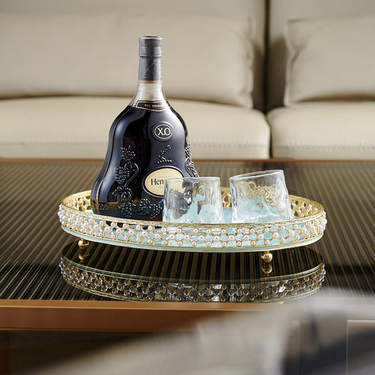 صينية لؤلؤية زرقاء مزخرفة