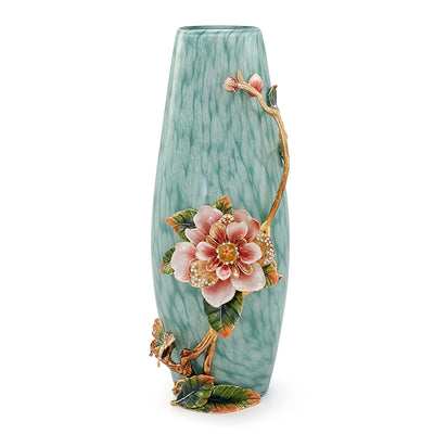 Emerald Mist "Jeweled Camellia" Art Vase