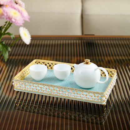 Azure Pearl Filigree Rectangular Tray