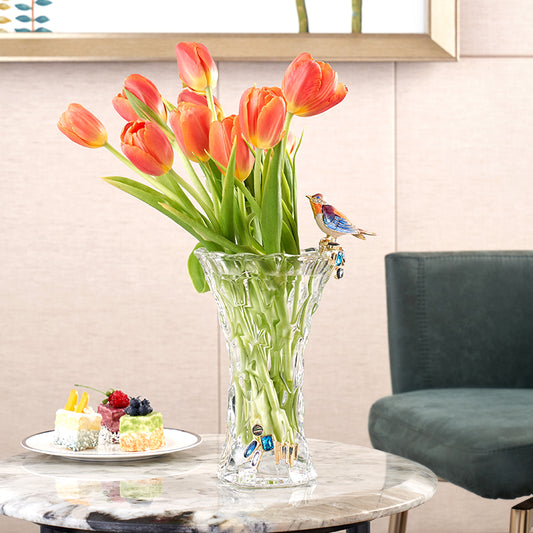 Crystalline Frost & Jeweled Songbird Vase