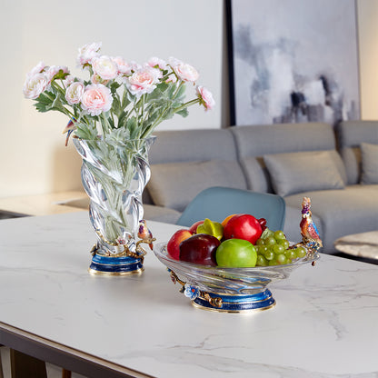 Celestial Spiral & Songbird Crystal Vase