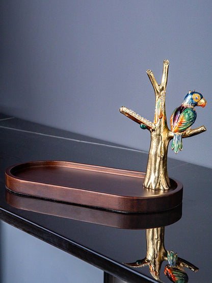 صينية تقديم الطعام المطلية بالذهب على شكل ببغاء استوائي