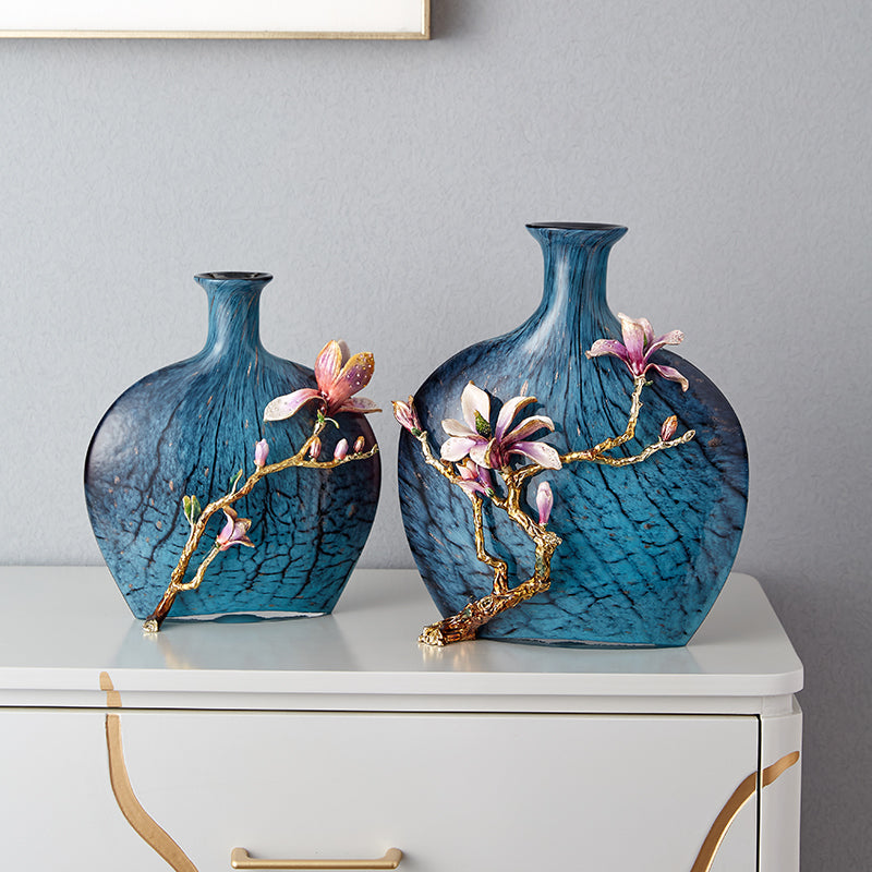 Turquoise Ripple & Golden Blossom Vase