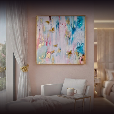 Pastel Reverie "Golden Butterfly" Fluid Art