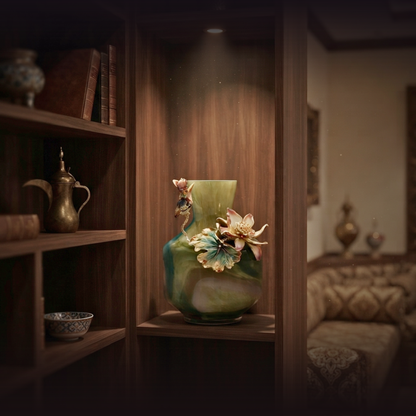 Verdant Mist "Lotus & Kingfisher" Art Vase