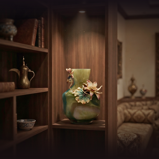 Verdant Mist "Lotus & Kingfisher" Art Vase