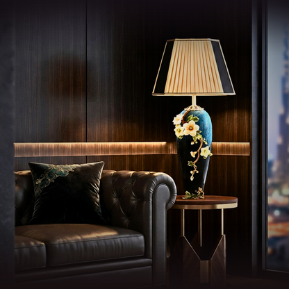Midnight Azure Frog & Blossom Lamp