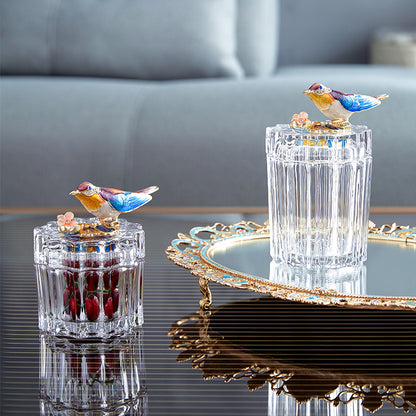 صندوق تذكاري من الكريستال متعدد الأوجه بلون طائر العندليب الأزرق