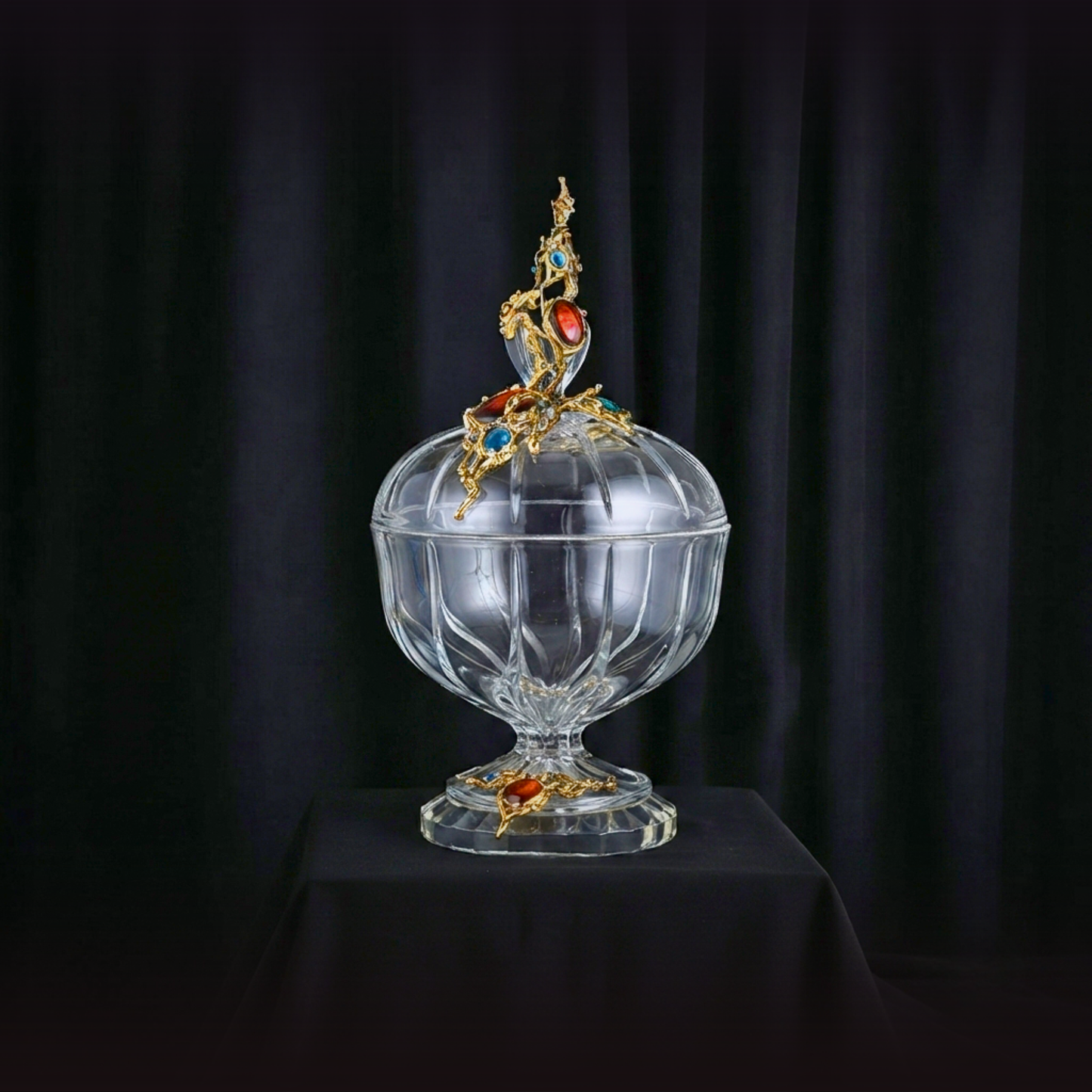 Azure Majesty Jeweled Crystal Jar