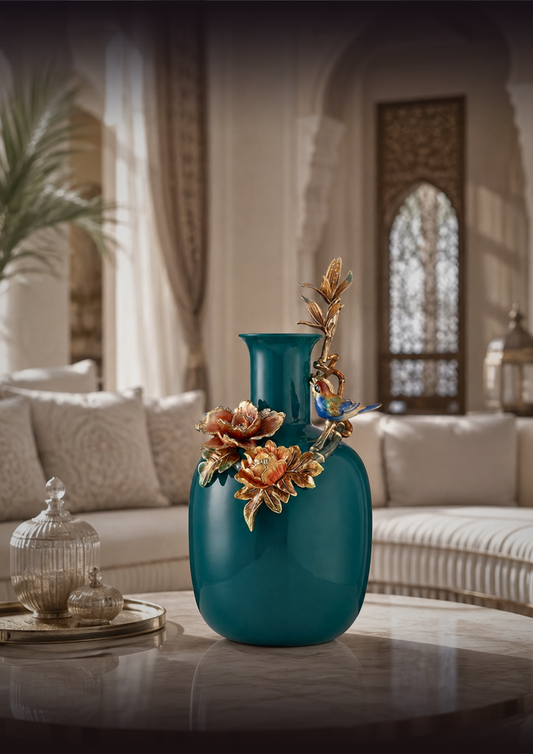 Teal Blossom Ceramic Vase