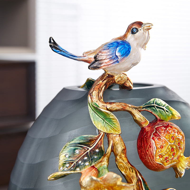 Charcoal Frost "Golden Pomegranate" Artisan Vase