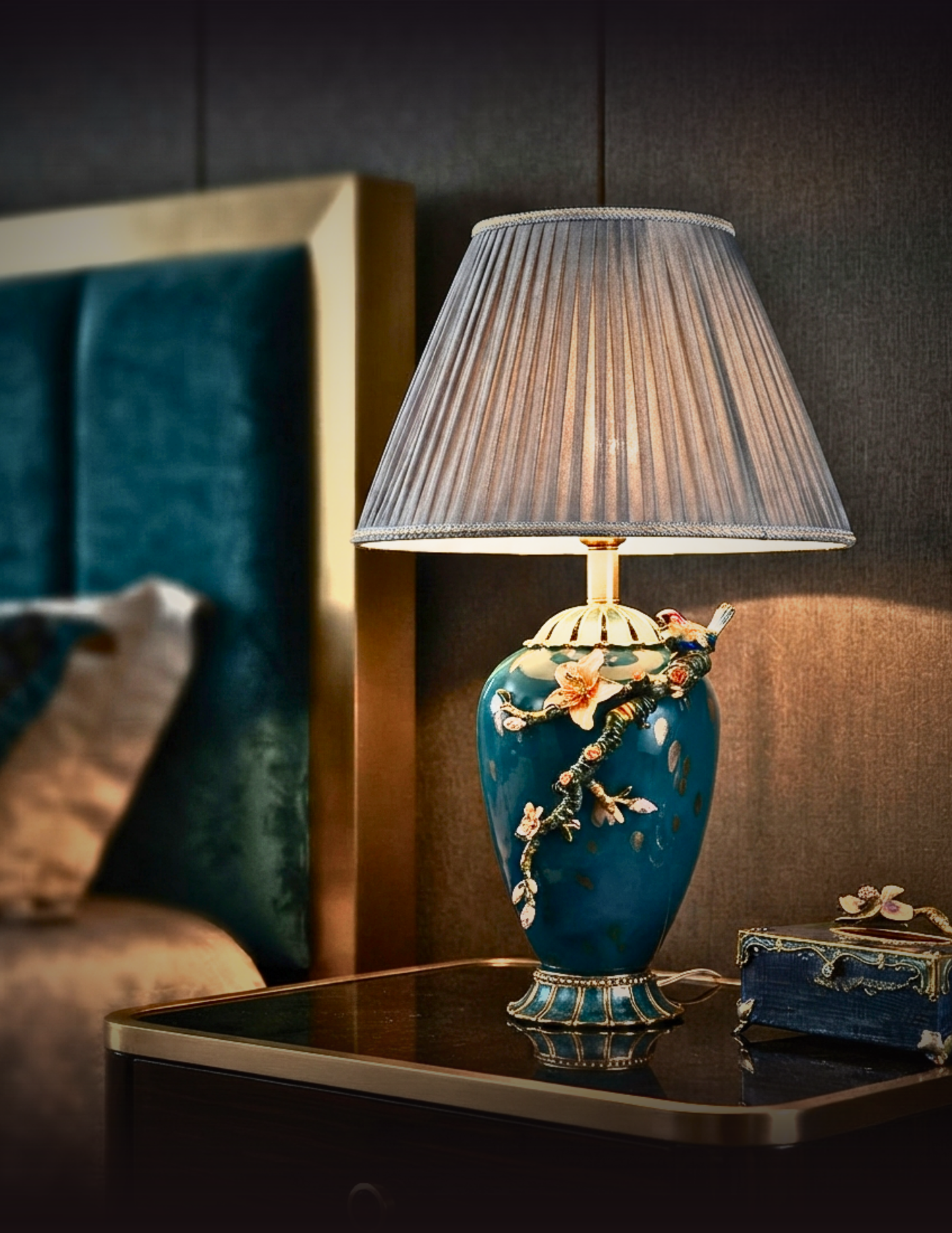 Teal Melody Floral Heritage Lamp