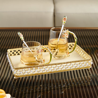 Champagne Pearl Filigree Rectangular Tray