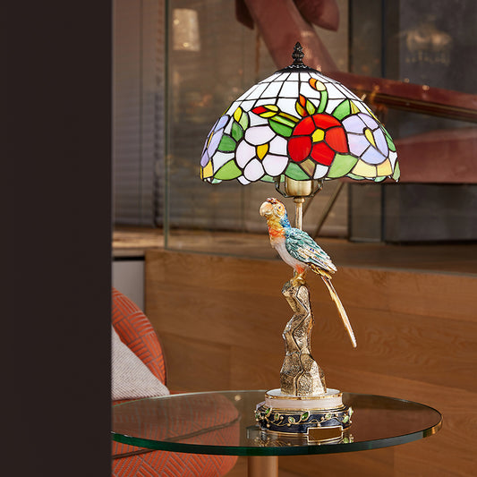 Imperial Parrot Tiffany Art Glass Lamp