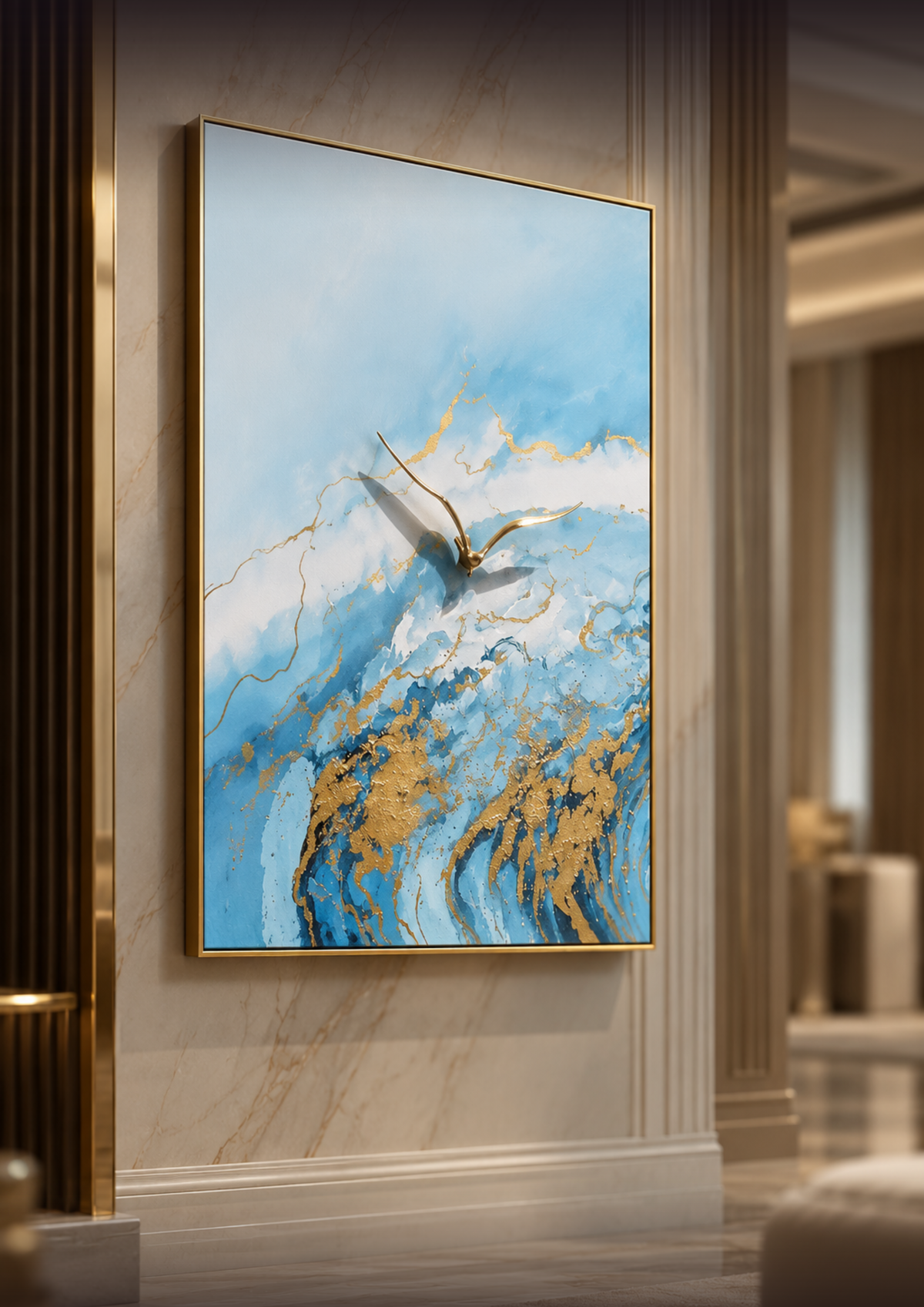 Azure Horizon "Golden Flight" Triptych Art