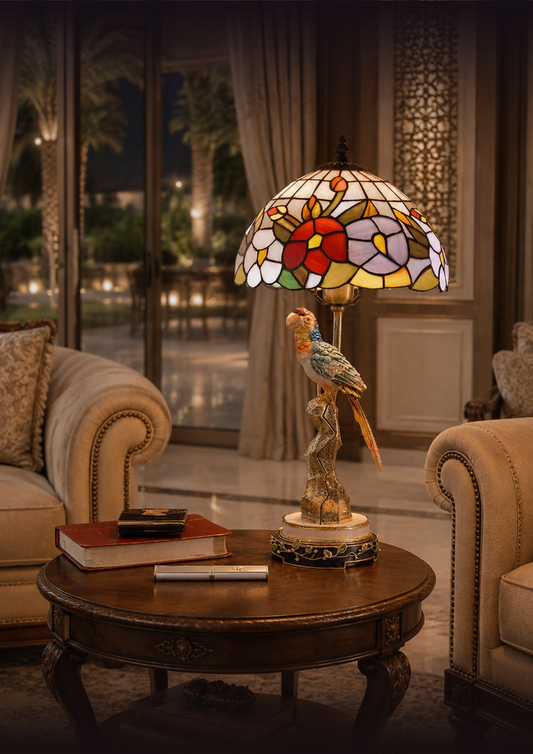 Imperial Parrot Tiffany Art Glass Lamp