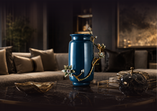 Navy Botanical Ceramic Vase