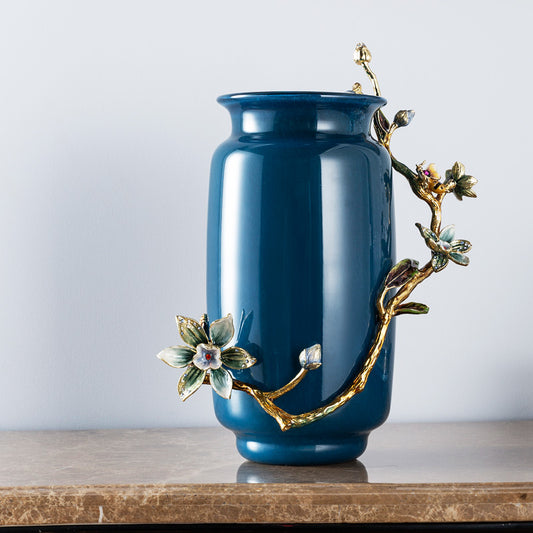 Navy Botanical Ceramic Vase