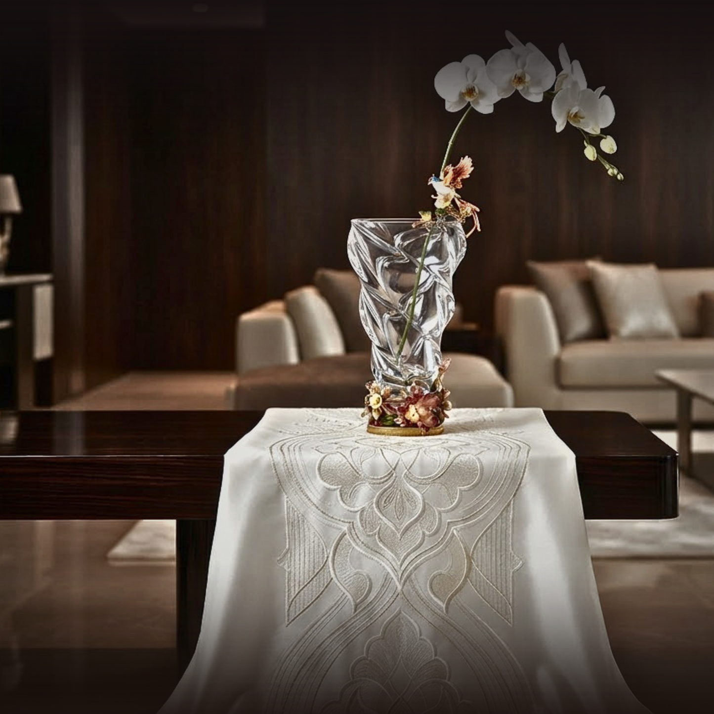 Crystalline Spiral & Orchid Songbird Vase