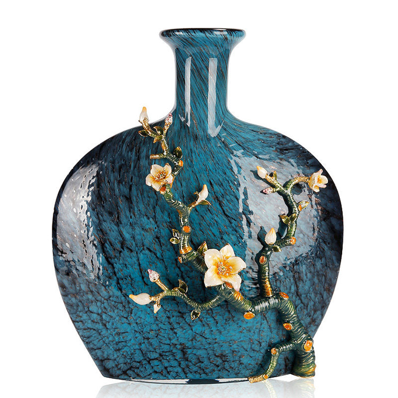 Turquoise Ripple & Golden Blossom Vase