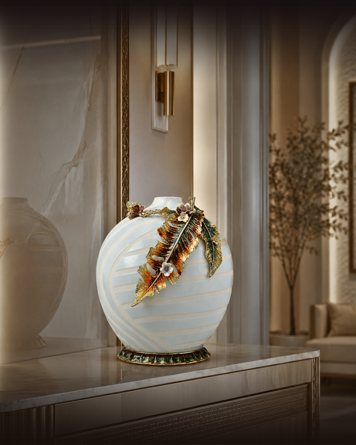 The "Pluma" Grand Enamel Leaf Vase