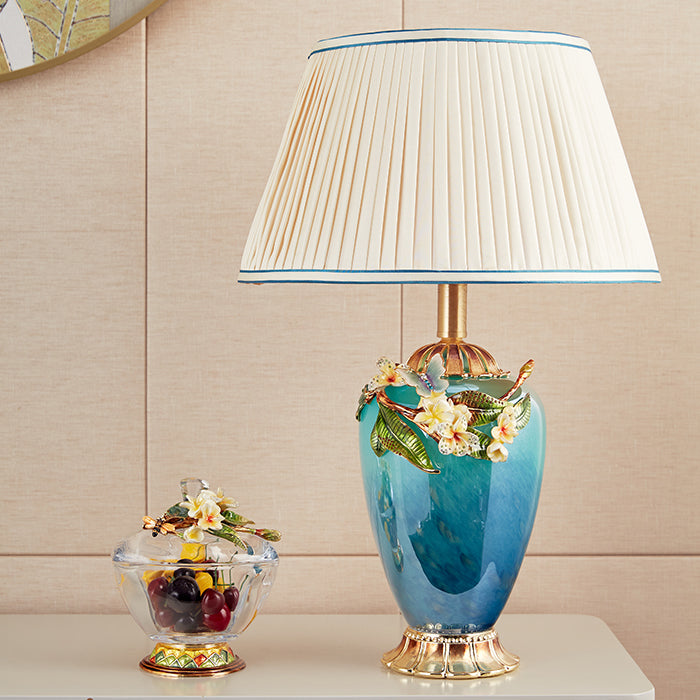 Azure Serenity Botanical Table Lamp