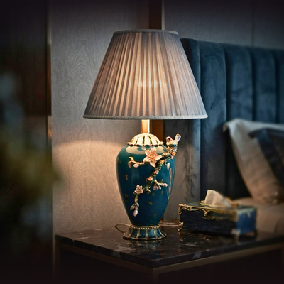 Teal Melody Floral Heritage Lamp