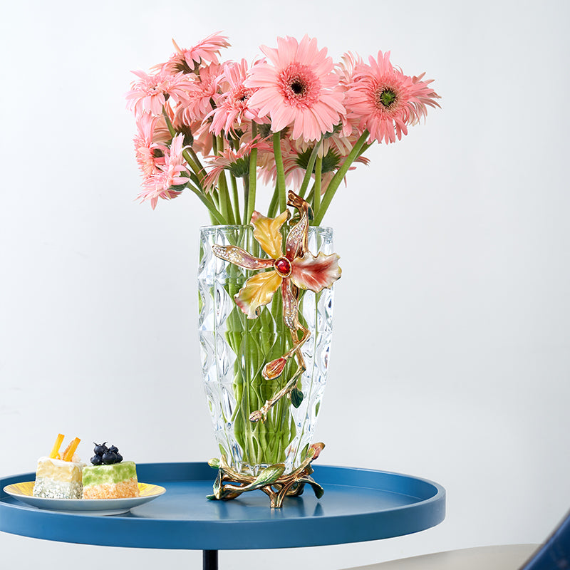 Crystalline Spiral & Orchid Songbird Vase