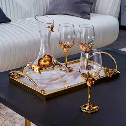 صينية تقديم من الرخام مزينة برسومات وزغة مذهبة