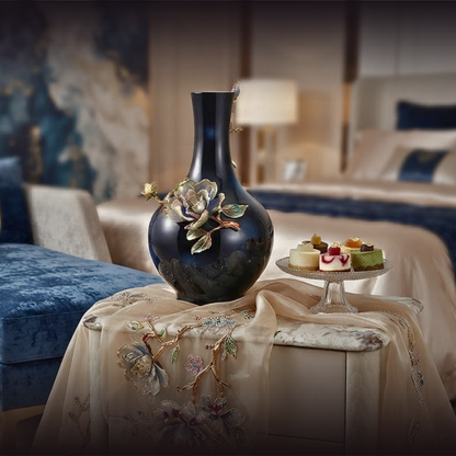 Midnight Azure "Glowing Lotus" Art Vase