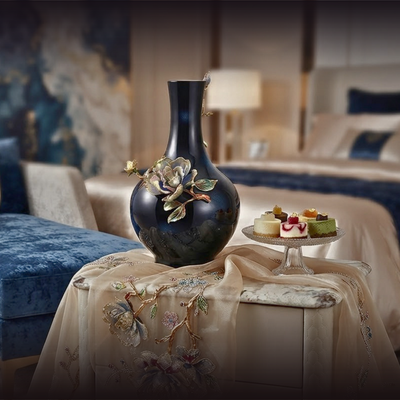 Midnight Azure "Glowing Lotus" Art Vase