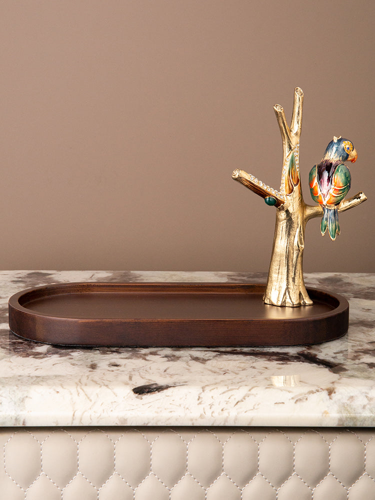 صينية تقديم الطعام المطلية بالذهب على شكل ببغاء استوائي