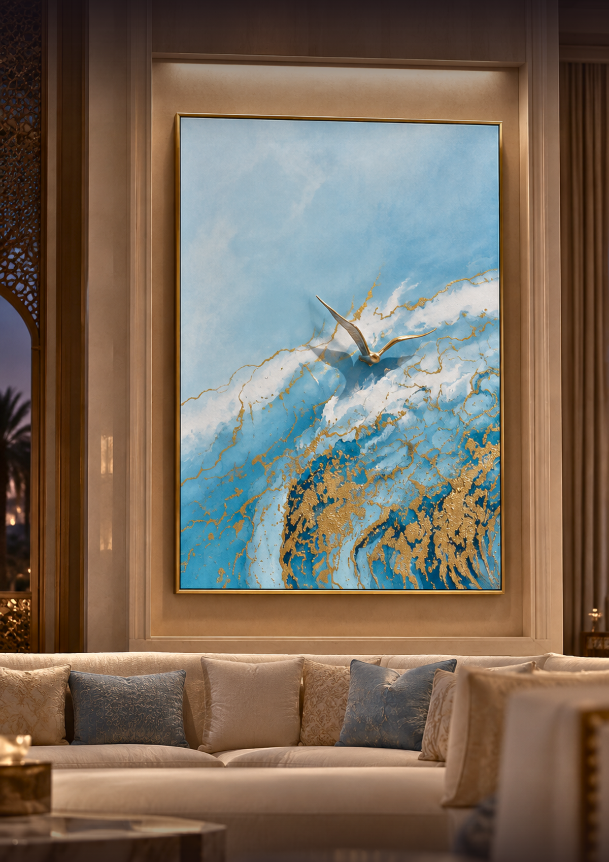 Azure Horizon "Golden Flight" Triptych Art