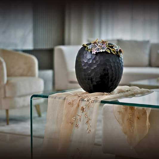 Midnight Blossom Textured Orb Vase