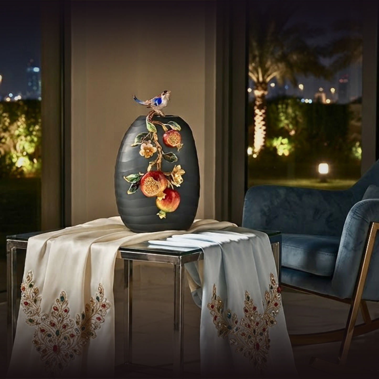 Charcoal Frost "Golden Pomegranate" Artisan Vase