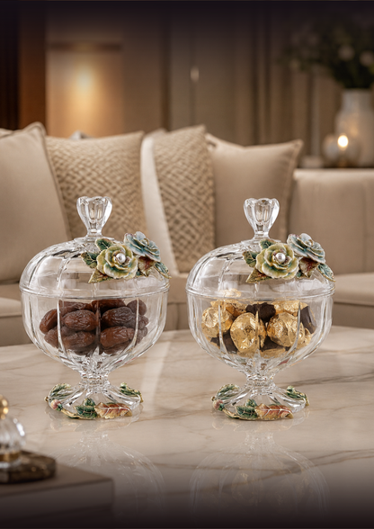 Crystal Rose Garden Footed Jar