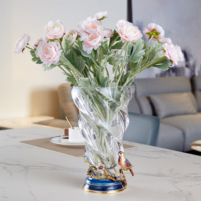 Celestial Spiral & Songbird Crystal Vase