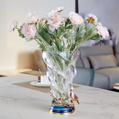 Celestial Spiral & Songbird Crystal Vase