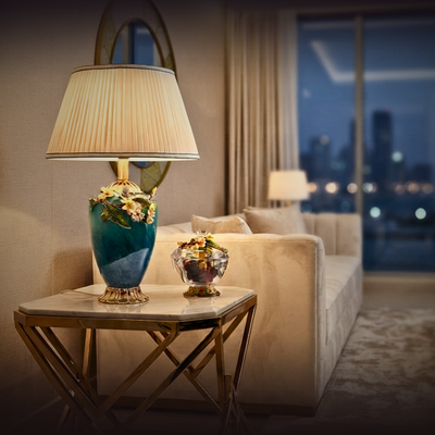 Azure Serenity Botanical Table Lamp