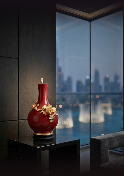 Imperial Crimson "Golden Narcissus" Grand Vase