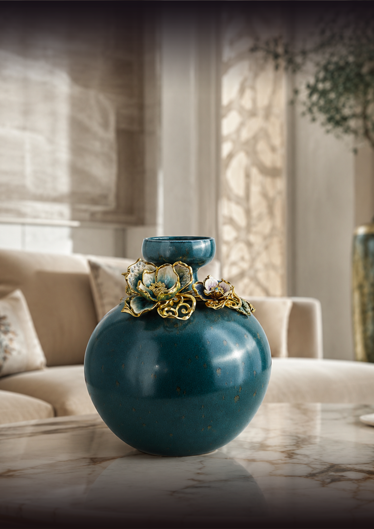 Emerald Crown Ceramic Vase