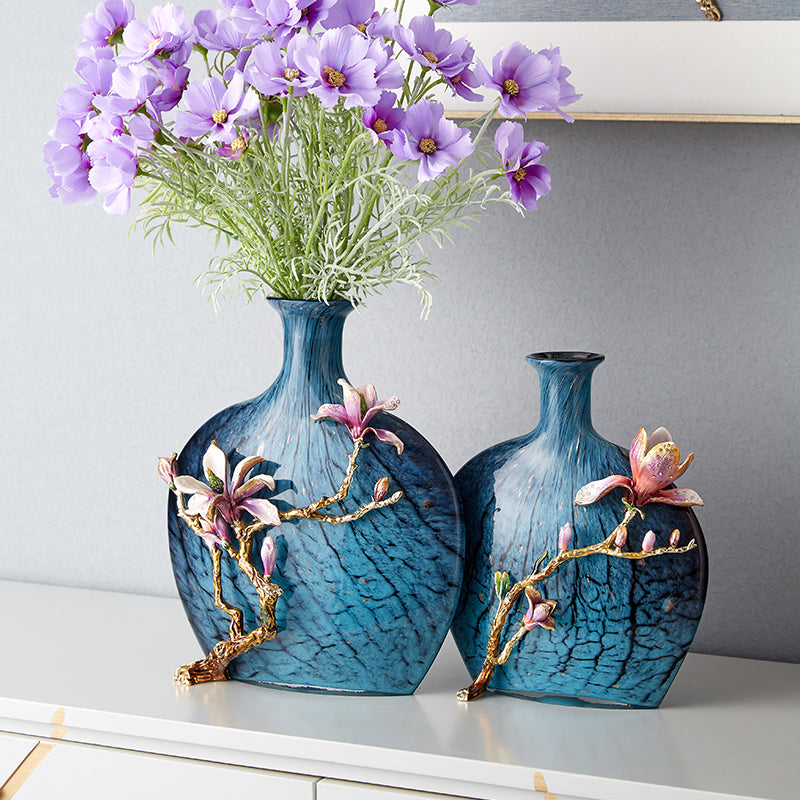 Turquoise Ripple & Golden Blossom Vase