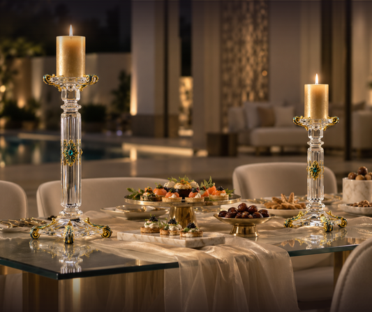 Imperial Azure Baroque Candlestick Pair