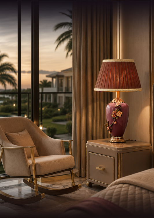 Burgundy Blossom Table Lamp