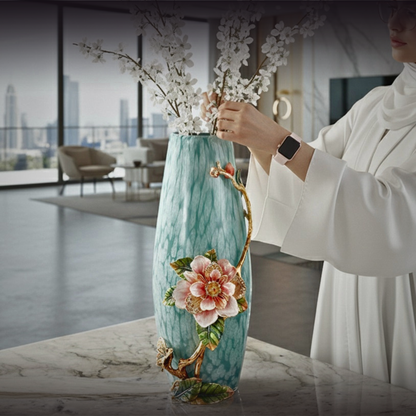 Emerald Mist "Jeweled Camellia" Art Vase