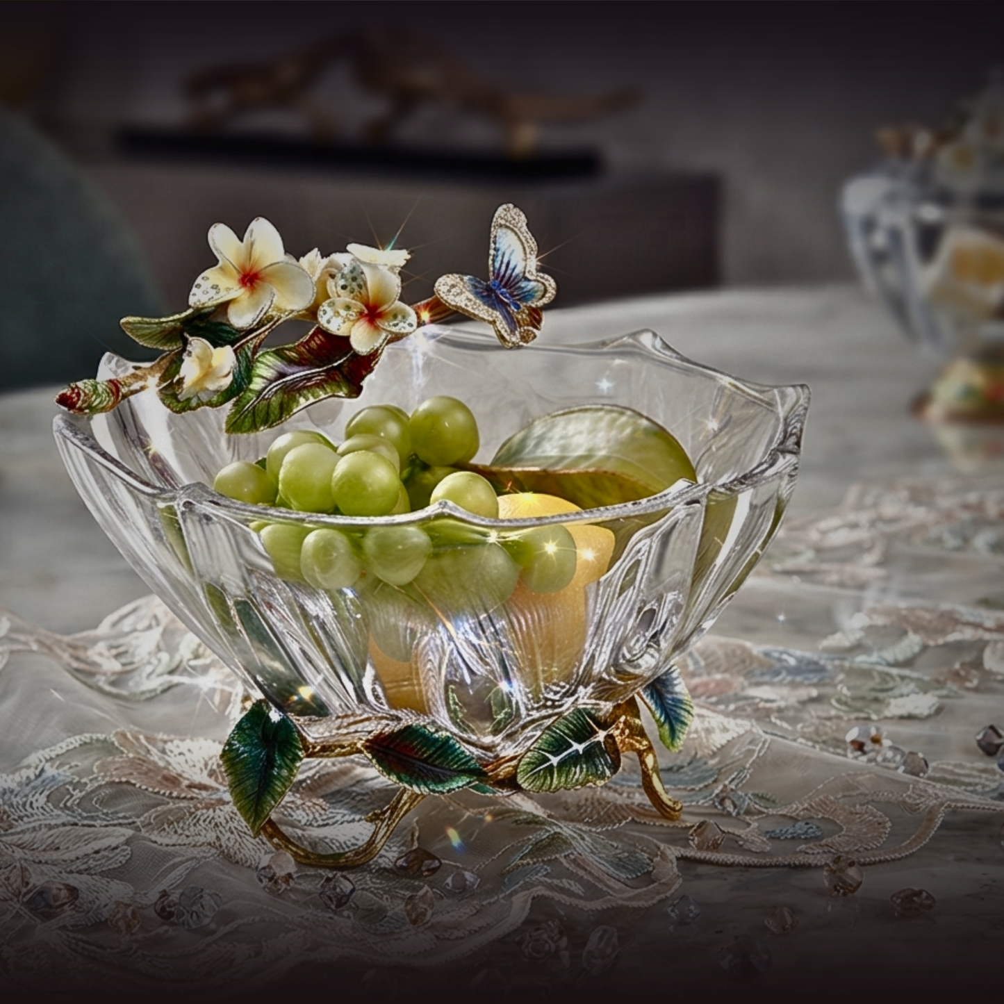 Spring Blossom Gilded Crystal Bowl