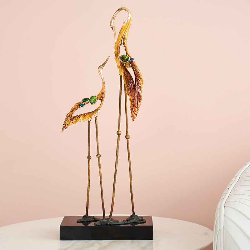 Stately Golden Crane "Zen Harmony" Sculptures