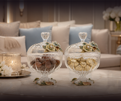 Crystal Rose Garden Footed Jar