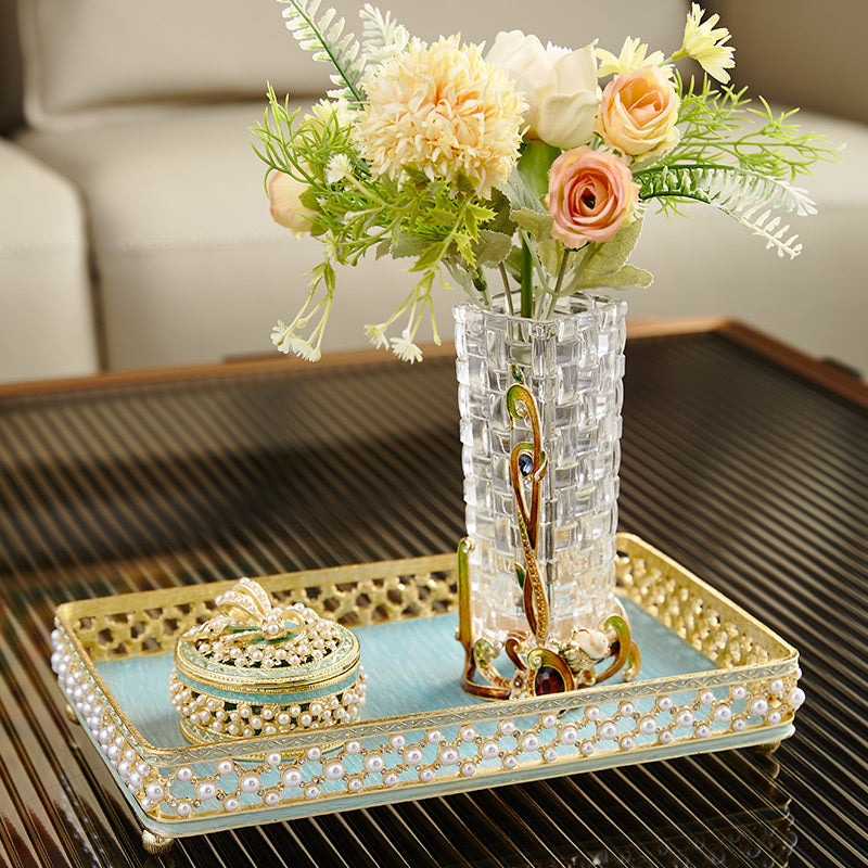 Azure Pearl Filigree Rectangular Tray