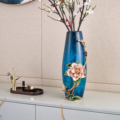 Sapphire Night "Jeweled Peony" Art Vase